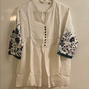 White Blouse with Floral Embroidery